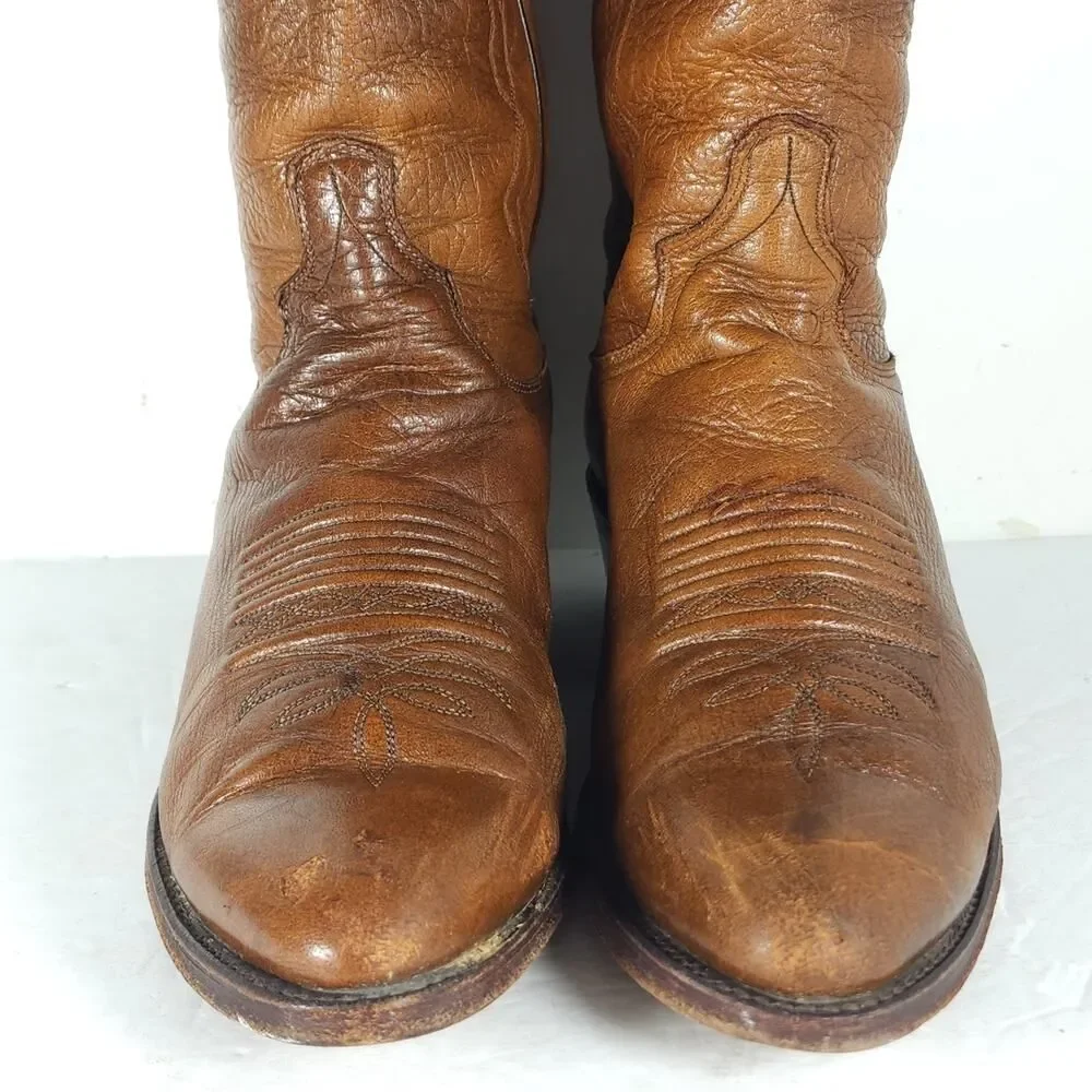 Dan Post Men's US 8,5D Leather Brown PullOn Cowboy Western Boots